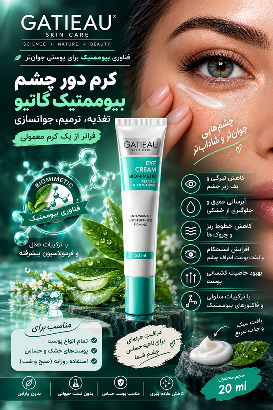 کرم بیوممتیک قدرتمند دور چشم رفع سیاهی و ضد چروک گاتیو ایتالیا _ ۲۰ميل